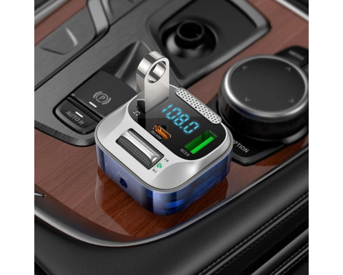 АЗП з FM-модулятором HOCO E75 Bravery PD30W+QC3.0 car BT FM transmitter Dark Blue