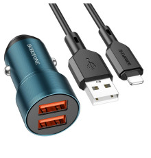 Автомобільний зарядний пристрій BOROFONE BZ19 Wisdom dual port car charger set(iP) Sapphire Blue