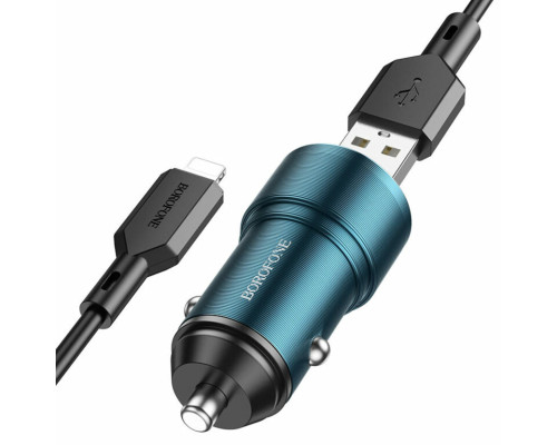 Автомобільний зарядний пристрій BOROFONE BZ19 Wisdom dual port car charger set(iP) Sapphire Blue