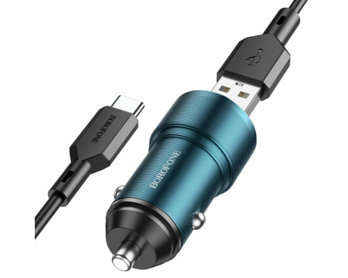 Автомобільний зарядний пристрій BOROFONE BZ19A Wisdom single port QC3.0 car charger set(Type-C) 18W Sapphire Blue