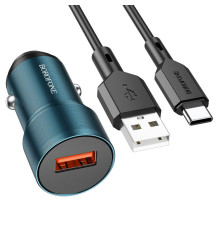 Автомобільний зарядний пристрій BOROFONE BZ19A Wisdom single port QC3.0 car charger set(Type-C) 18W Sapphire Blue