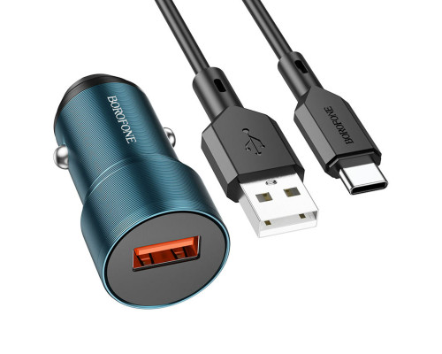 Автомобільний зарядний пристрій BOROFONE BZ19A Wisdom single port QC3.0 car charger set(Type-C) 18W Sapphire Blue