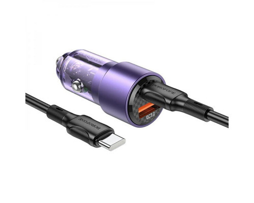 Автомобільний зарядний пристрій BOROFONE BZ20A Smart 83W dual port PD65W+QC3.0 car charger set(C to C) Transparent Purple