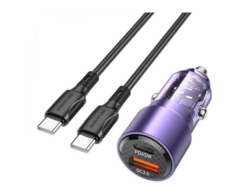 Автомобільний зарядний пристрій BOROFONE BZ20A Smart 83W dual port PD65W+QC3.0 car charger set(C to C) Transparent Purple