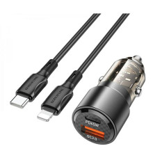 Автомобільний зарядний пристрій BOROFONE BZ20A Smart 83W dual port PD65W+QC3.0 car charger set(C to iP) Transparent Black