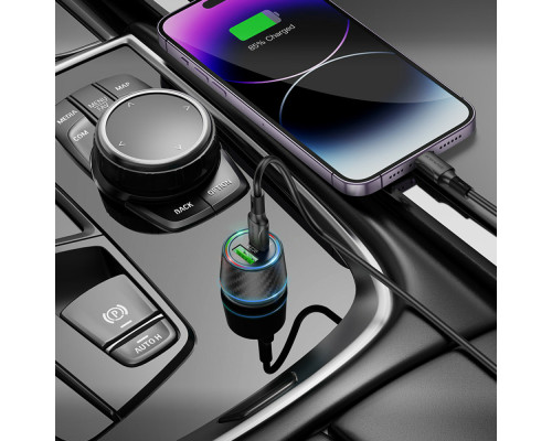 Автомобільний зарядний пристрій BOROFONE BZ21 Brilliant 48W dual port PD30W+QC3.0 car charger set(C to iP) Black