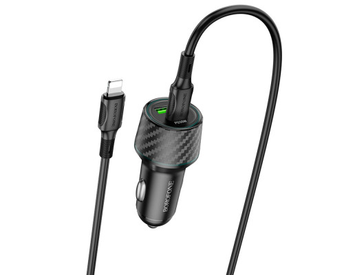 Автомобільний зарядний пристрій BOROFONE BZ21 Brilliant 48W dual port PD30W+QC3.0 car charger set(C to iP) Black