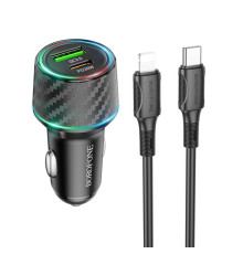 Автомобільний зарядний пристрій BOROFONE BZ21 Brilliant 48W dual port PD30W+QC3.0 car charger set(C to iP) Black