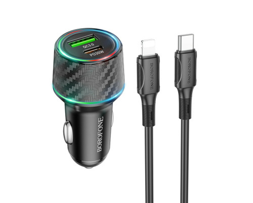 Автомобільний зарядний пристрій BOROFONE BZ21 Brilliant 48W dual port PD30W+QC3.0 car charger set(C to iP) Black