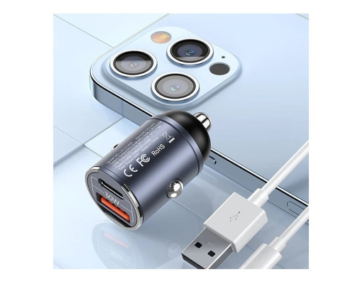 Автомобільний зарядний пристрій Usams US-CC206 C38 PD30W A+C Dual Ports Fast Charging Invisible Ring Car Charger tarnish