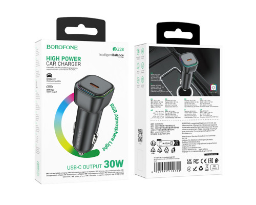 Автомобільний зарядний пристрій BOROFONE BZ28 Trophie single port PD30W car charger Black