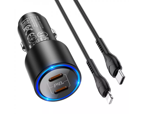 АЗП Hoco NZ3 40W 3A 2USB-C з кабелем lightning black PLS-00-00098802