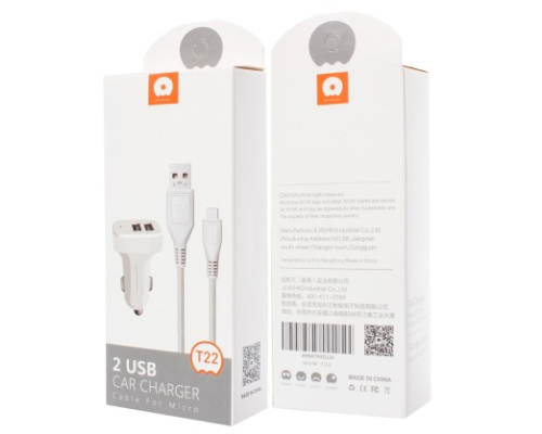 АЗП WUW T22 10.5W 2.1A 2USB-A з кабелем Micro USB white PLS-00-00082488