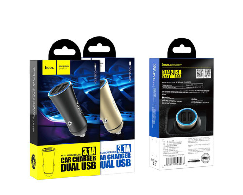 Автомобільний зарядний пристрій HOCO Z30A Easy route dual port car charger Black