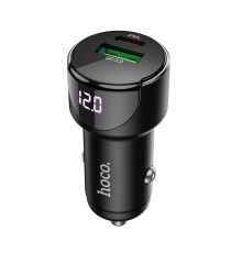 Автомобільний зарядний пристрій HOCO Z42 Light road dual port digital display PD20W+QC3.0 car charger Black