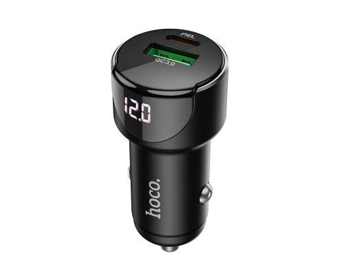 Автомобільний зарядний пристрій HOCO Z42 Light road dual port digital display PD20W+QC3.0 car charger Black