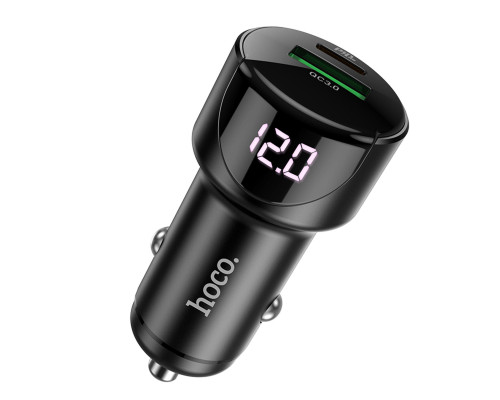 Автомобільний зарядний пристрій HOCO Z42 Light road dual port digital display PD20W+QC3.0 car charger Black