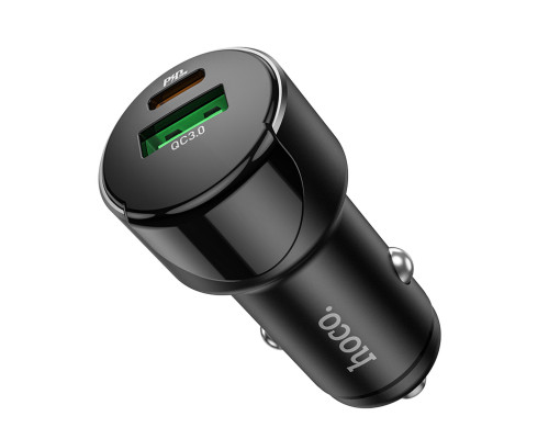 Автомобільний зарядний пристрій HOCO Z42 Light road dual port digital display PD20W+QC3.0 car charger Black