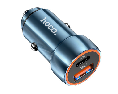 Автомобільний зарядний пристрій HOCO Z46A Blue whale PD20W+QC3.0 car charger Sapphire Blue