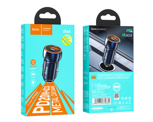 Автомобільний зарядний пристрій HOCO Z46A Blue whale PD20W+QC3.0 car charger Sapphire Blue