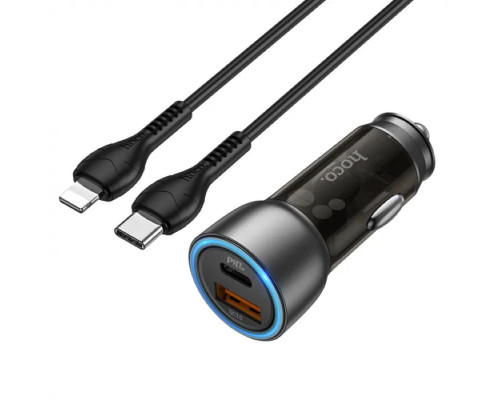 Автомобільний зарядний пристрій HOCO NZ8 Sprinter 43W dual port PD25W+QC3.0 car charger set(C to iP) Brown