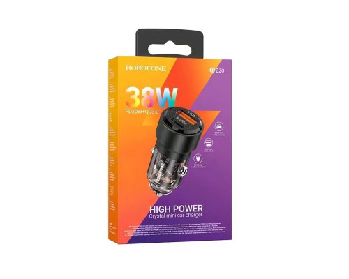 Автомобільний зарядний пристрій BOROFONE BZ20 Smart 38W dual port PD20W+QC3.0 car charger Transparent Black