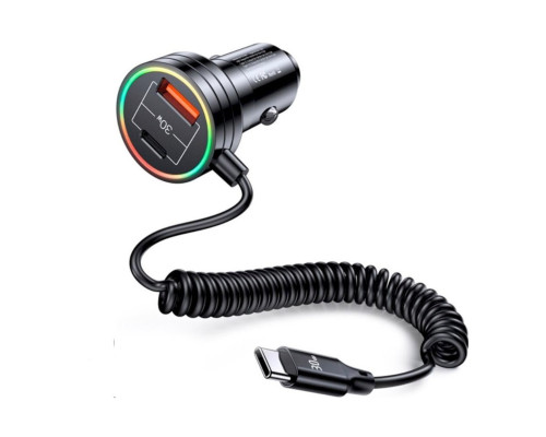 АЗП Usams US-CC167 C33 60W Car Charger With Spring Cable Black