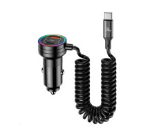 АЗП Usams US-CC167 C33 60W Car Charger With Spring Cable Black