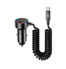 АЗП Usams US-CC167 C33 60W Car Charger With Spring Cable Black