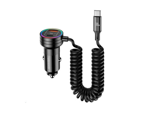 АЗП Usams US-CC167 C33 60W Car Charger With Spring Cable Black