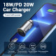 Автомобільний зарядний пристрій Vention Two-Port USB A+C(18/20) Car Charger Gray Mini Style Aluminium Alloy Type (FFBH0)