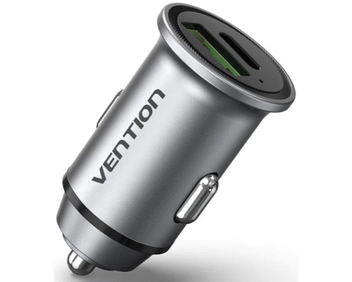 Автомобільний зарядний пристрій Vention Two-Port USB A+C(18/20) Car Charger Gray Mini Style Aluminium Alloy Type (FFBH0)