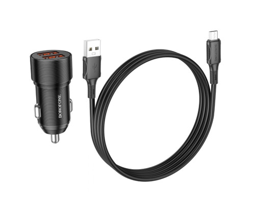 Автомобільний зарядний пристрій BOROFONE BZ19B Wisdom 36W dual port QC3.0 car charger set(Micro) Black