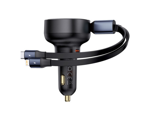 Автомобільний зарядний пристрій Baseus Enjoyment Pro Car Charger C+Retractable C & iP Cable 60W Cluster Black (C00057802111-00)