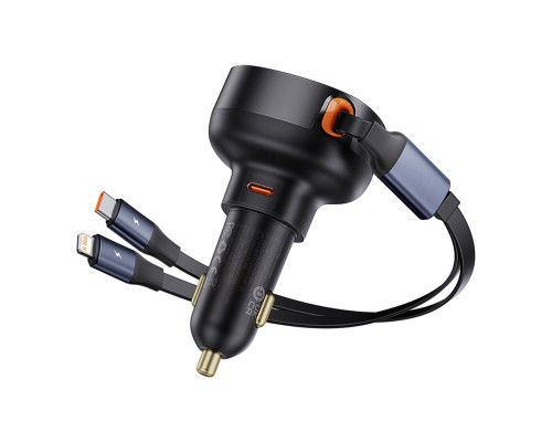 Автомобільний зарядний пристрій Baseus Enjoyment Pro Car Charger C+Retractable C & iP Cable 60W Cluster Black (C00057802111-00)