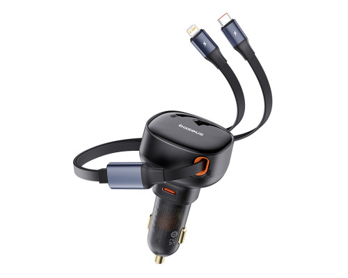 Автомобільний зарядний пристрій Baseus Enjoyment Pro Car Charger C+Retractable C & iP Cable 60W Cluster Black (C00057802111-00)