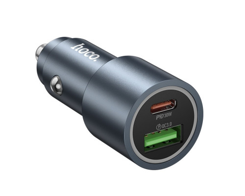 Автомобільний зарядний пристрій HOCO Z60 Bloom 48W dual-port PD30W+QC3.0 multi-protocol car charger Metal Gray (6942007642095)