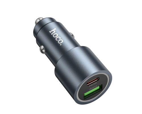 Автомобільний зарядний пристрій HOCO Z60 Bloom 48W dual-port PD30W+QC3.0 multi-protocol car charger Metal Gray (6942007642095)