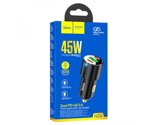 АЗП Hoco NZ6 45W 3A 1USB-A+2USB-C black PLS-00-00098803