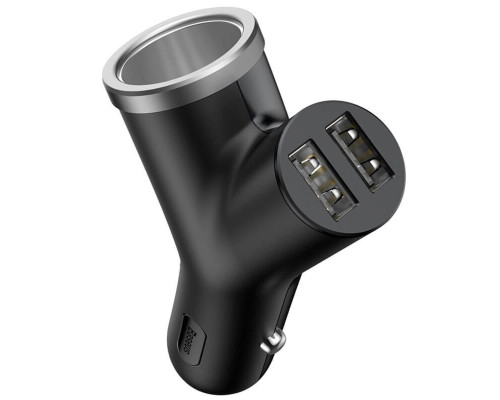 АЗП Baseus Y type dual USB+cigarette lighter extended car charger 3.1 A Black