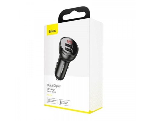 Автомобільний зарядний пристрій Baseus Digital Display Dual USB 4.8A Car Charger 24W Grey