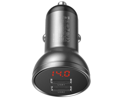 Автомобільний зарядний пристрій Baseus Digital Display Dual USB 4.8A Car Charger 24W Grey