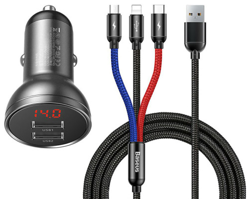 Автомобільний зарядний пристрій Baseus Digital Display Dual USB 4.8A Car Charger 24W Grey