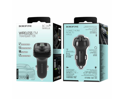 АЗП з FM-модулятором BOROFONE BC16 MiniRock In-car Wireless FM Transmitter Black