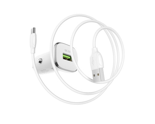 Автомобільний зарядний пристрій BOROFONE BZ12A single port QC3.0 with Type-C cable 18W White