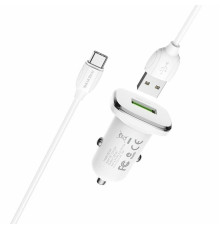 Автомобільний зарядний пристрій BOROFONE BZ12A single port QC3.0 with Type-C cable 18W White