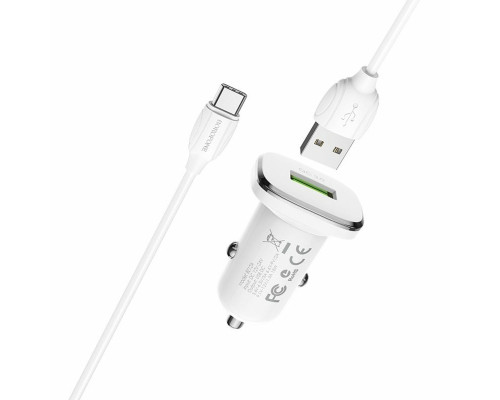 Автомобільний зарядний пристрій BOROFONE BZ12A single port QC3.0 with Type-C cable 18W White