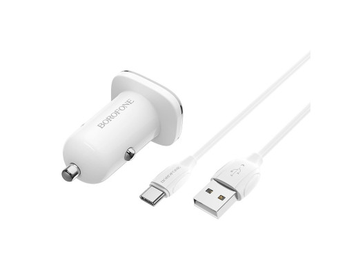 Автомобільний зарядний пристрій BOROFONE BZ12A single port QC3.0 with Type-C cable 18W White