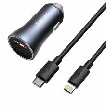 Автомобільний зарядний пристрій Baseus Golden Contactor Pro Dual Car Charger U+C 40W (With Cable Type-C/ iP 1m) Dark Grey (TZCCJD-B0G)