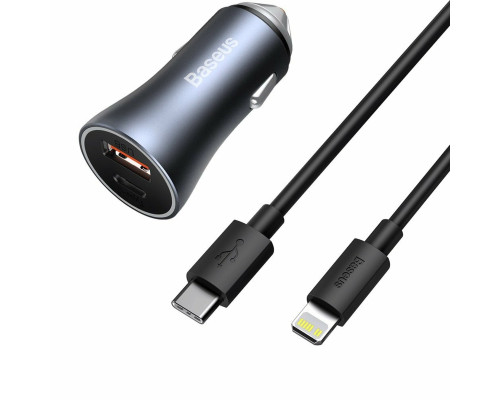 Автомобільний зарядний пристрій Baseus Golden Contactor Pro Dual Car Charger U+C 40W (With Cable Type-C/ iP 1m) Dark Grey (TZCCJD-B0G)